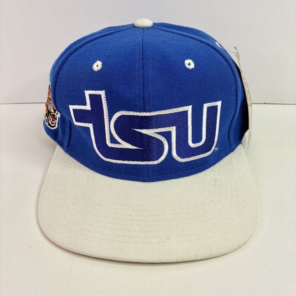 Vintage TSU Tigers Hat Snapback Blue White Gray Wool Blend Tennessee State
